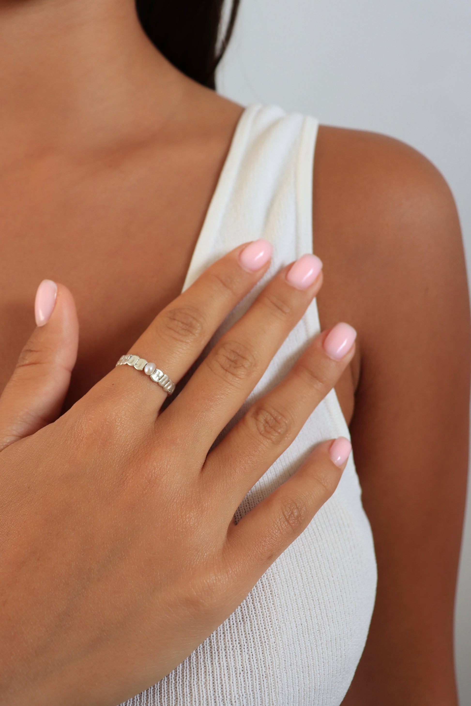 ADRIA SILVER PEARL RING